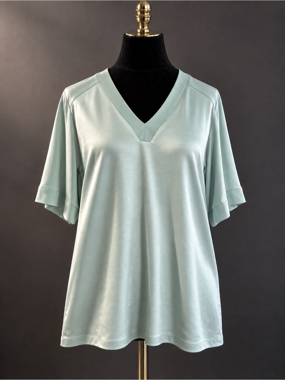 Marina Rinaldi Voyage "Favorire" Mint Green Satin V-Neck Blouse Size US 14 NWT
